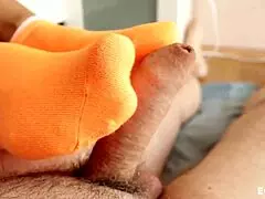 Footjob in ankle socks with foot close up video