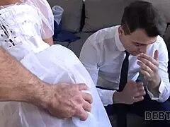 debt collector banging bride in white dress and sexy stockings