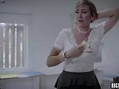 Office babe sucks off big tits and gets her small pussy pumped