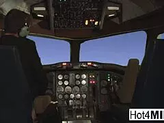 MILF flight attendant with big tits: fucking in the aircraft cockpit