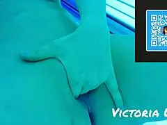 European mature Victoria is virtually having fun in the solarium when she is being captured on video cam