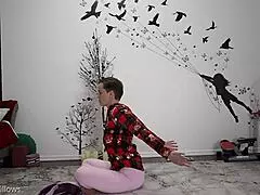 Big booty European mommy strips naked and starts wetting herself in the middle of yoga class