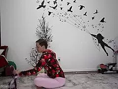Big booty European mommy strips naked and starts wetting herself in the middle of yoga class