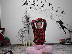 Big booty European mommy strips naked and starts wetting herself in the middle of yoga class