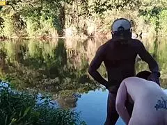 Making mom’s big tits and big ass get creampied by a married man in the woods