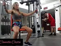 BBC fulls the mouth of a hot naked navy blue uniformed MILF in the gym and fucks her