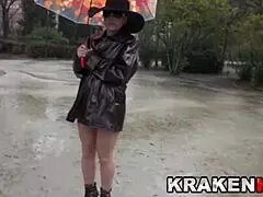 An older woman with blonde hair takes public ayesax on the park