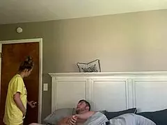 Married couple have sex with a man next door while the wife is away on business