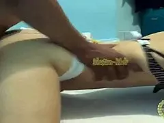 When the people that are nearby get out of their houses as a result of a crazy party, I make love with my brunette and cum on her ass