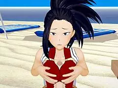 This one casts Asian MILF Momo and young hero Deku in 3D hentai