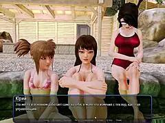 Cartoon video of adult women with a young man in a threesome