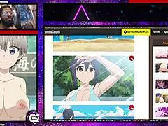Animated girl Uzaki chan shows her big boobs and no pubic area