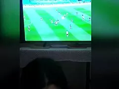 Amateur couple t coupling after having a soccer kick in point of view camera