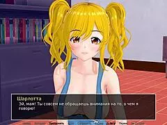 Chesty milf in gameplay video with uncovered big nipples and boobs