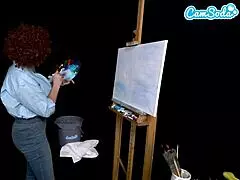 Ryan Keely painting lesson in which she dressed like Bob Ross while slowly removing her clothes