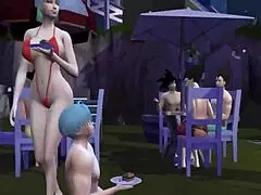 Dragon Ball porn episode 45: MILF and stepmom threesome with kinky wives and cheating husbands in a pool party orgy
