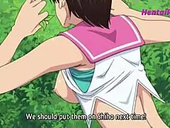 This mature woman tries to seduce a young man for outdoor sex at a park with hentai aspects