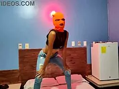 My stepsister wears a sexy costume and dances for me in a hotel room.