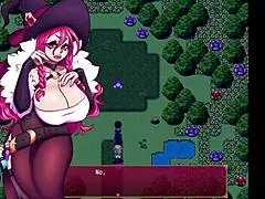 Halloween witch's big tits in 3D hentai game