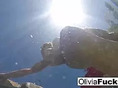 Olivia enjoys the summer and swims in the pool alone