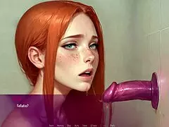 Redhead wife deepthroats 3D cock