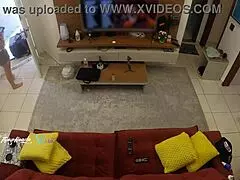Old couple's naughty wife teases delivery man on sofa