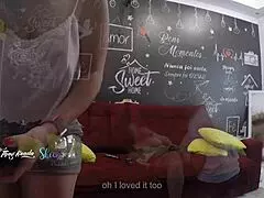 Naughty wife teases delivery man