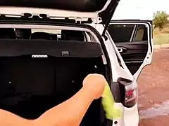 My stepmother caught me with her car and surprised me with anal outdoors! 😲