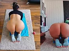 Yoga and ass worship with two naked cams