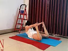 Yoga in white panties gym