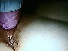 Blindfolded wife enjoys rabbit toy