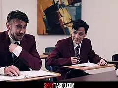 Busty teacher gets gang banged by four students on camera