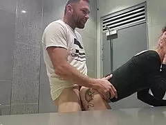 Public restroom sex with creampie