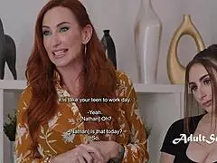 Petite teen gets hardcore lessons from stepmom and boss