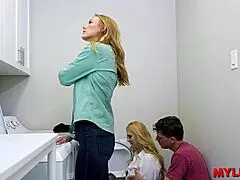 Mature blondes get their asses fucked in the laundry room