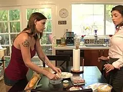 Lesbo strap on sex with mature mom and daughter