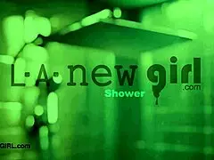 Steamy shower scene with a beautiful brunette adult film star