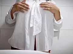 Chubby office girl masturbates to pleasure in the bathroom
