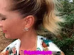 A beautiful transsexual seduces her stepson in a forest