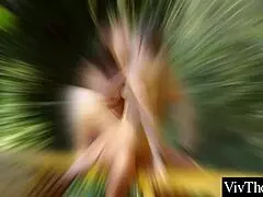 Wow, beautiful lesbians drive each other wild with a strap-on, cumming hard outdoors! Bent over action rocks!