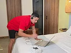 Stepson surprises me with mic, I continue masturbating