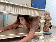 MILF stepmom stuck, fucked under desk by stepson