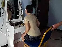A hereby welcomes curvy housewife for a hair trim