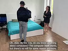 Horny repairman fucked busty MILF with huge boobs