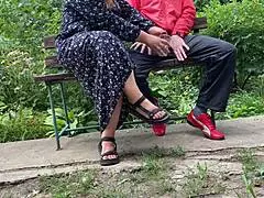 Hot MILF in the park wanks a monster cock