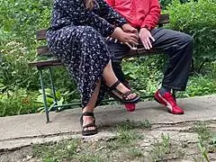 Hot MILF in the park wanks a monster cock