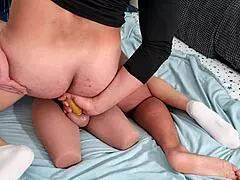he's pounding her tight slit while she rides a trans doll's toy