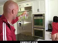 Pervert daddy is fucking her stepdaughter secretly in the house