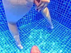 Girl surprised while getting her cherry licked in pool