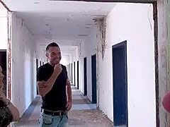 Threesome in an abandoned barracks - 2 Milfs